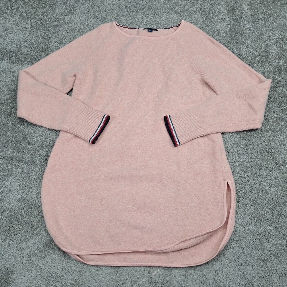 Tommy Hilfiger Womens Pink Wool Blend Tunic Sweaterโ Striped Cuff Medium